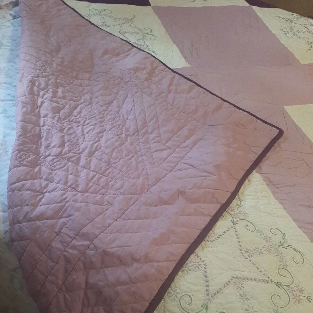 Vintage Purple Quilt Hand Embroidered and Hand Quilted Queen 79 x 102 Queen